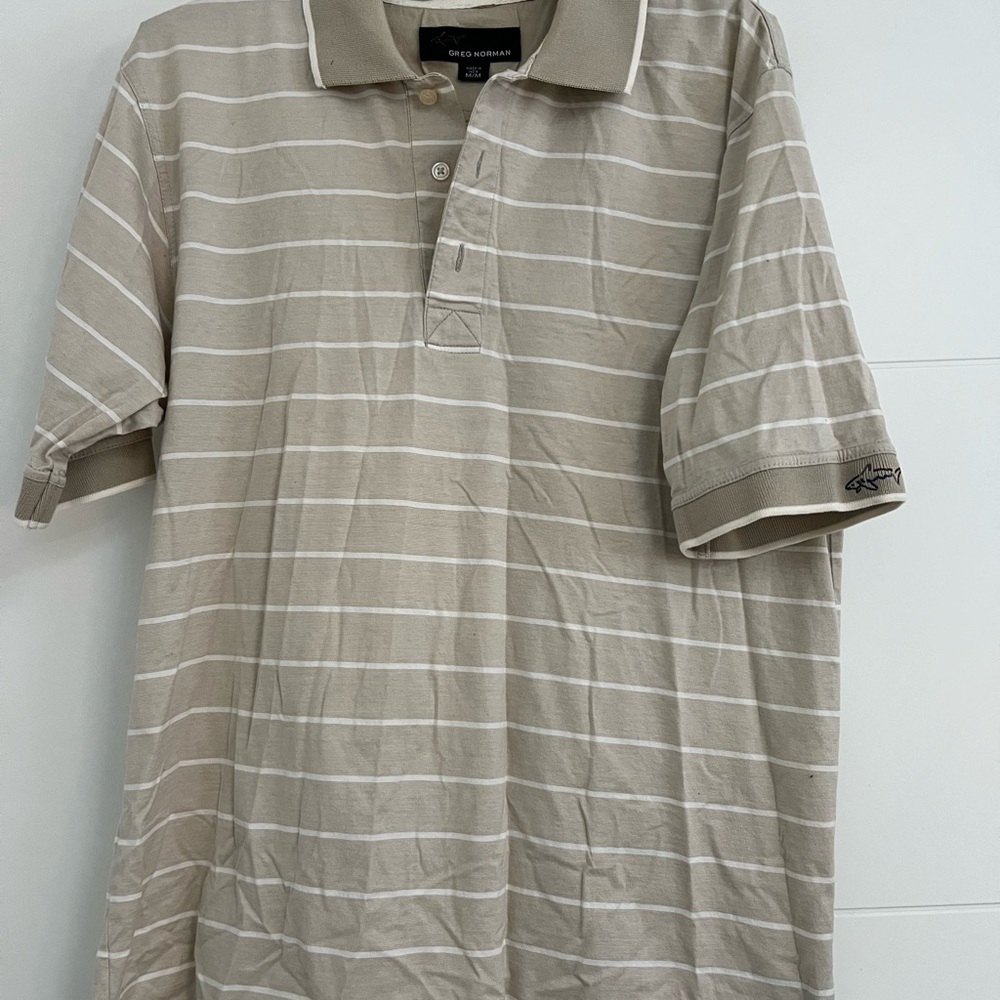 Greg Norman Collection Beige Striped Polo Shirt